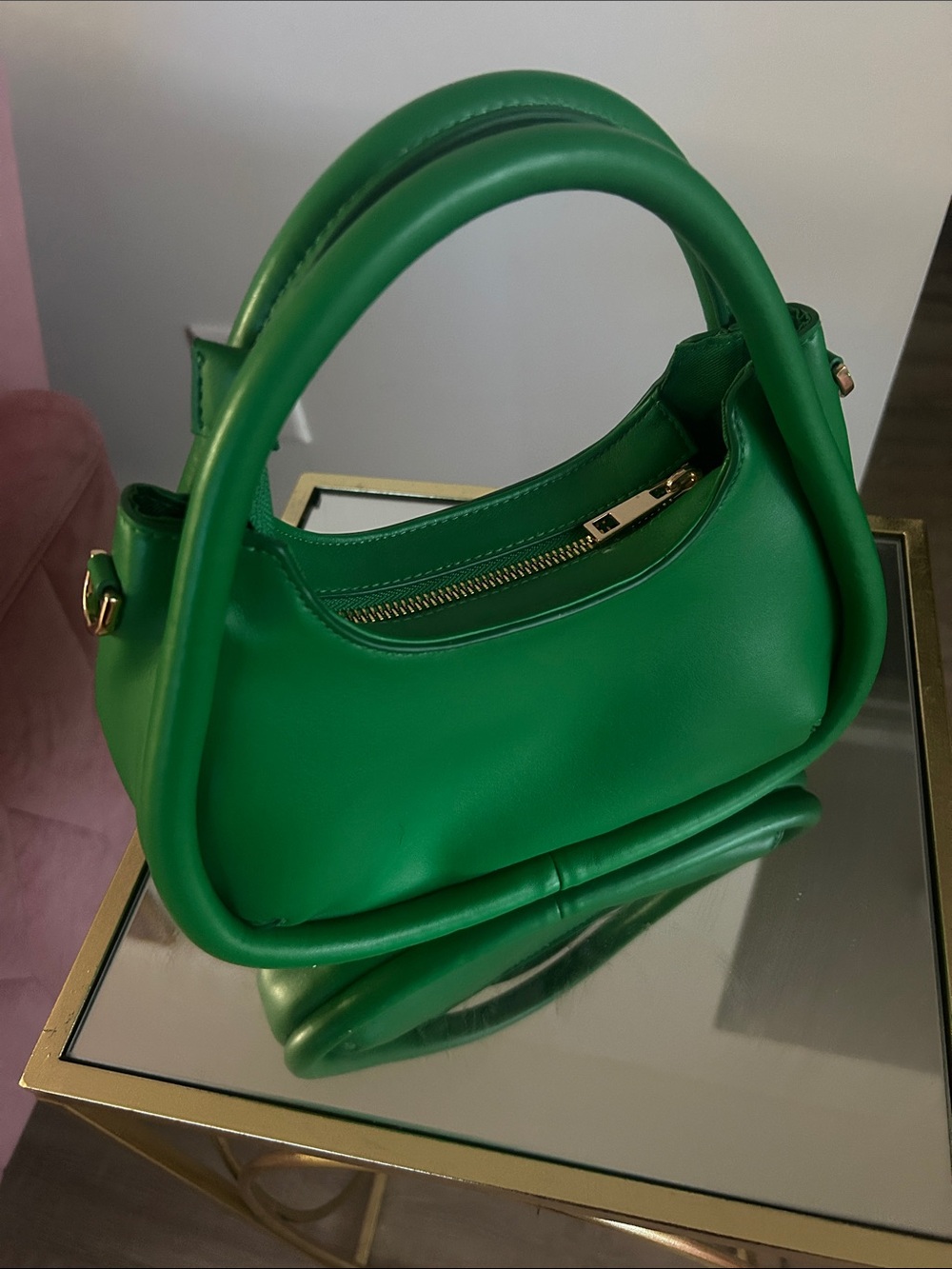 Emerald Green Leather Shoulder Bag with Gold Hardware